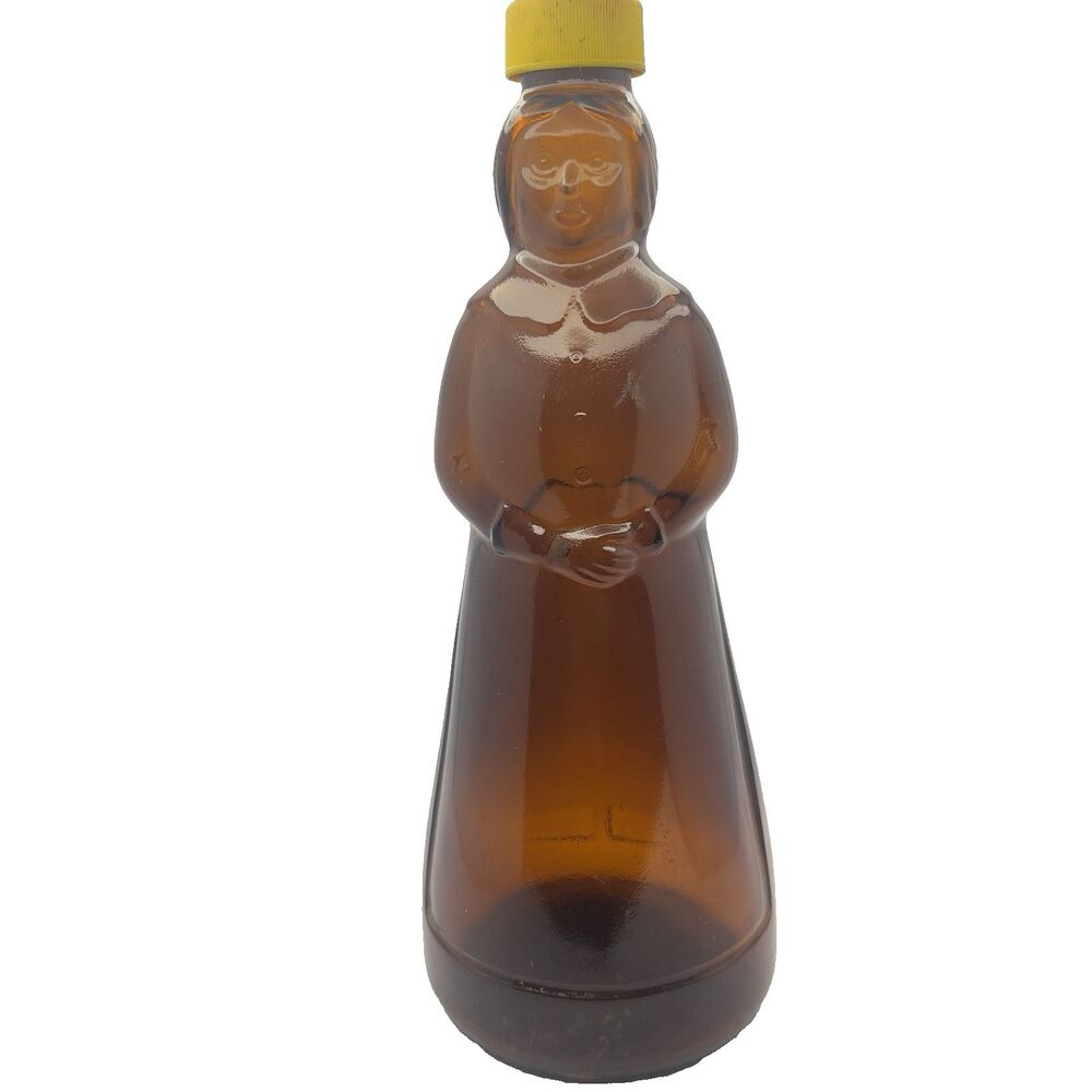 VTG Mrs. Butterworth's Syrup Bottle KERR 24 oz Brown Amber Glass w/Lid